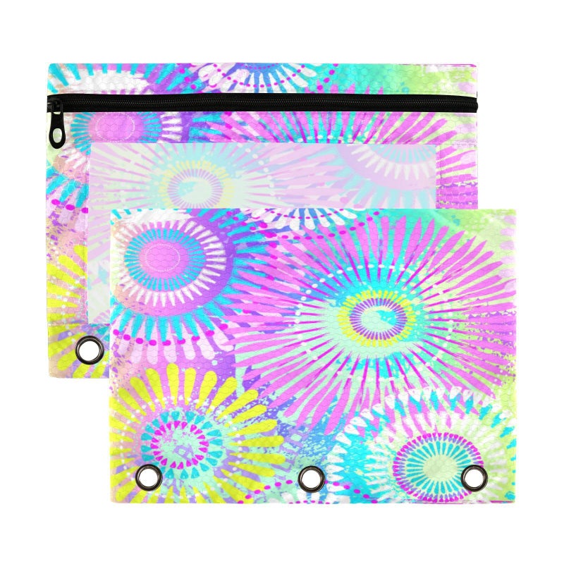 Kcldeci Pencil Pouch for 3 Ring Binder  Girls Flowers Colorful Binder Pouches with Zipper Bulk  Pen Holder Case with Clear Window School Class Office Organizers  2Pack - Image 1